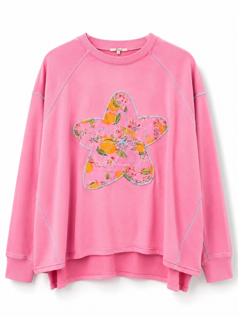 Easel Pink Floral Star Appliqué Sweatshirt Large NWT 100% Cotton Boho
